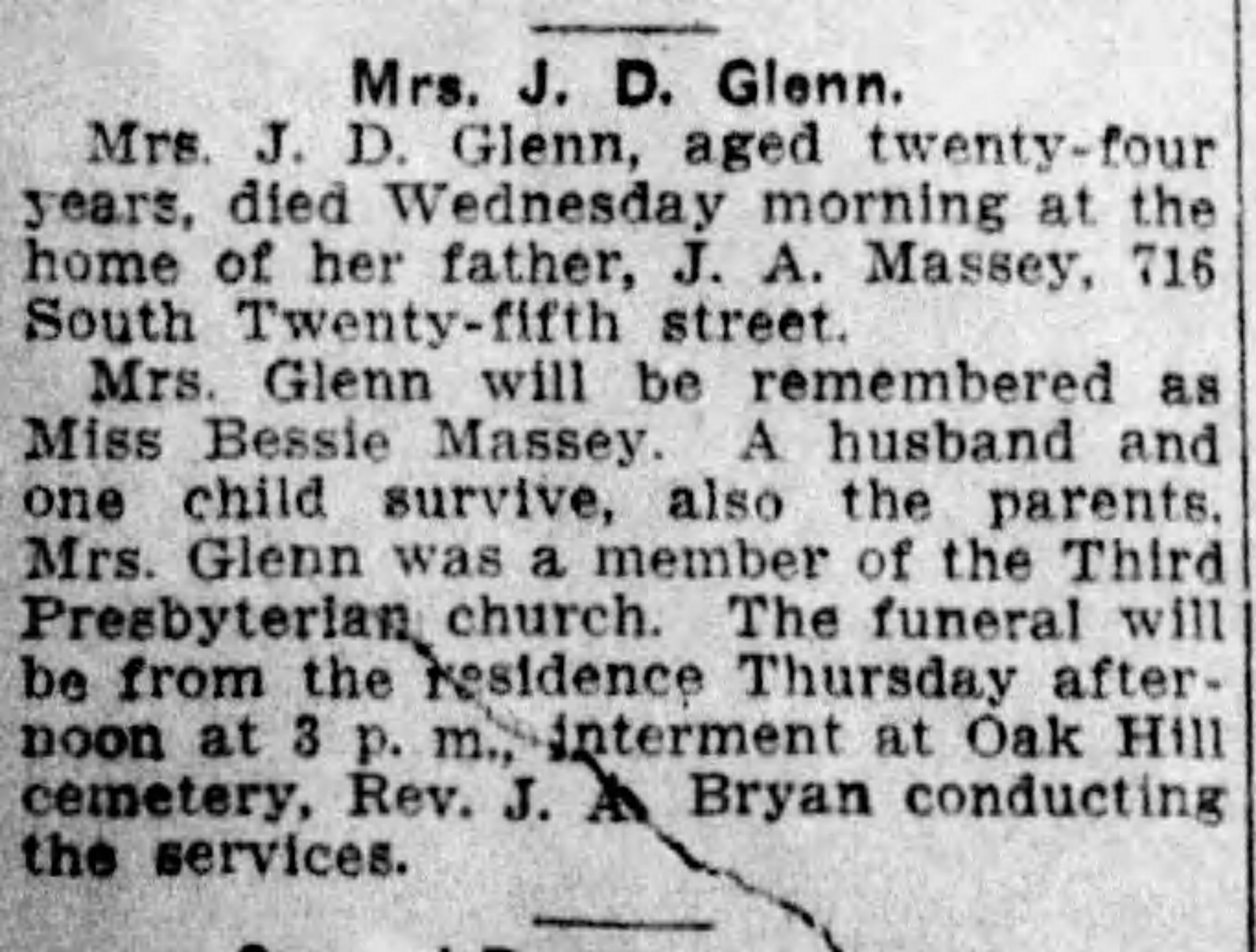 Bessie Massey Glenn obituary